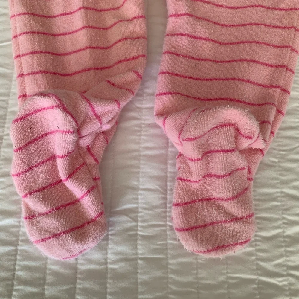 Vintage Oshkosh Baby Footed Sleeper Girls XXL 18M Pink Terry Cloth PJ Striped